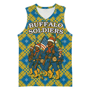 Buffalo Soldiers Christmas Basketball Jersey Blue Yellow Plaid Parade Illustration Design TS04