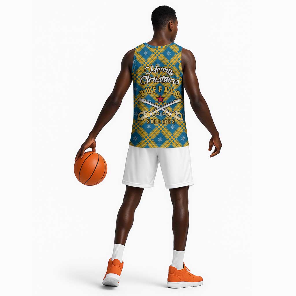 Buffalo Soldiers Christmas Basketball Jersey Blue Yellow Plaid Parade Illustration Design TS04