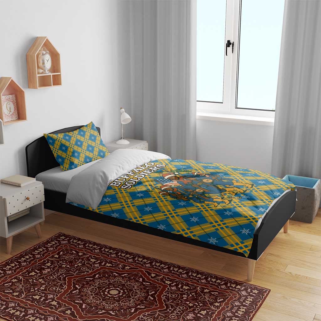 Buffalo Soldiers Christmas Bedding Set Blue Yellow Plaid Parade Illustration Design - African Pride