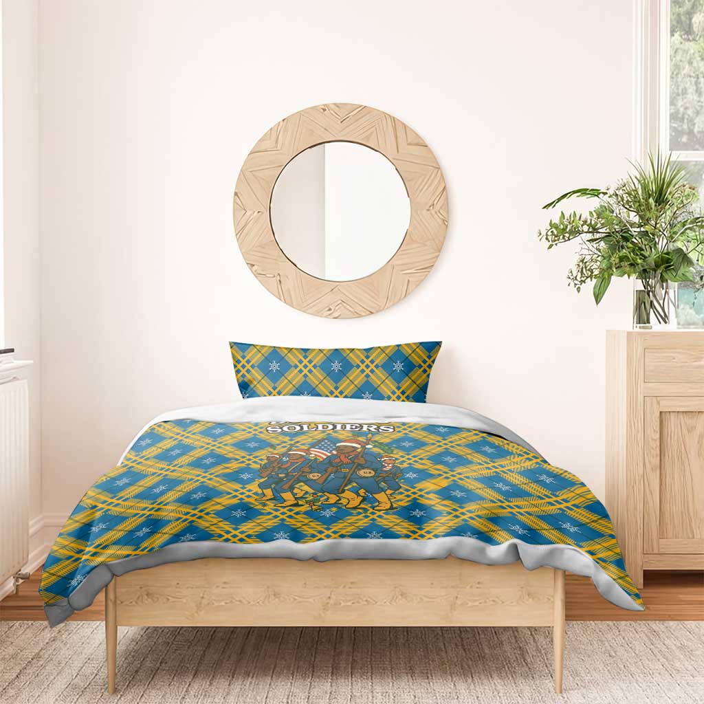 Buffalo Soldiers Christmas Bedding Set Blue Yellow Plaid Parade Illustration Design - African Pride