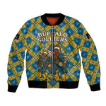 Buffalo Soldiers Christmas Bomber Jacket Blue Yellow Plaid Parade Illustration Design - African Pride
