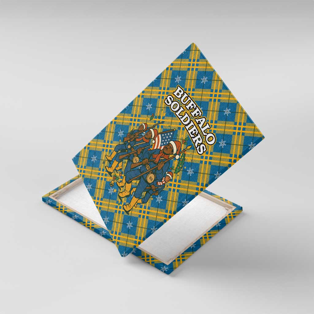Buffalo Soldiers Christmas Canvas Wall Art Blue Yellow Plaid Parade Illustration Design - African Pride