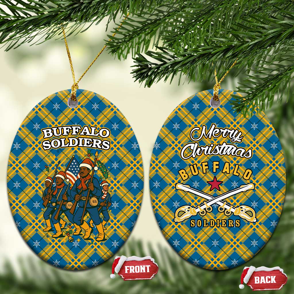 Buffalo Soldiers Christmas Ceramic Ornament Blue Yellow Plaid Parade Illustration Design - African Pride