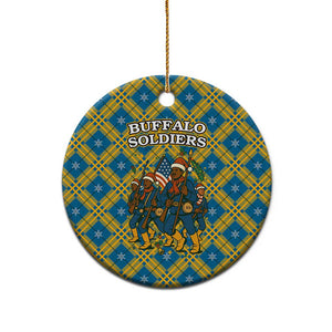 Buffalo Soldiers Christmas Ceramic Ornament Blue Yellow Plaid Parade Illustration Design - African Pride