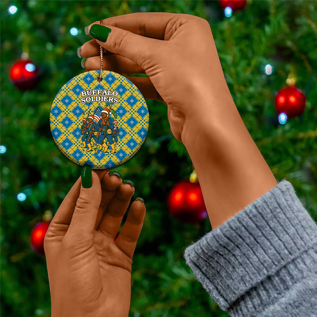 Buffalo Soldiers Christmas Ceramic Ornament Blue Yellow Plaid Parade Illustration Design - African Pride