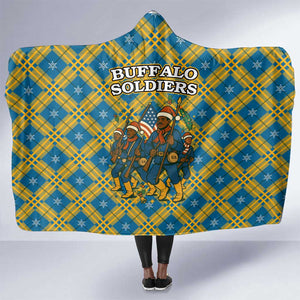 Buffalo Soldiers Christmas Hooded Blanket Blue Yellow Plaid Parade Illustration Design - African Pride