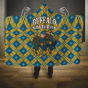 Buffalo Soldiers Christmas Hooded Blanket Blue Yellow Plaid Parade Illustration Design - African Pride