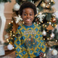 Buffalo Soldiers Christmas Kid Ugly Christmas Sweater Blue Yellow Plaid Parade Illustration Design - African Pride