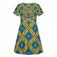 Buffalo Soldiers Christmas Kid Short Sleeve Dress Blue Yellow Plaid Parade Illustration Design - African Pride