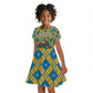Buffalo Soldiers Christmas Kid Short Sleeve Dress Blue Yellow Plaid Parade Illustration Design - African Pride