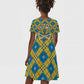 Buffalo Soldiers Christmas Kid Short Sleeve Dress Blue Yellow Plaid Parade Illustration Design - African Pride