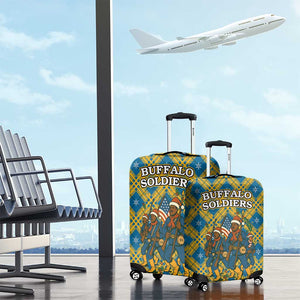 Buffalo Soldiers Christmas Luggage Cover Blue Yellow Plaid Parade Illustration Design - African Pride