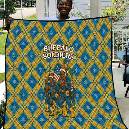 Buffalo Soldiers Christmas Quilt Blue Yellow Plaid Parade Illustration Design - African Pride