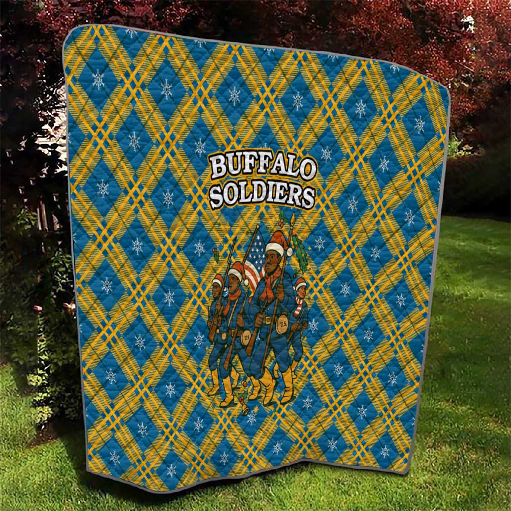 Buffalo Soldiers Christmas Quilt Blue Yellow Plaid Parade Illustration Design - African Pride