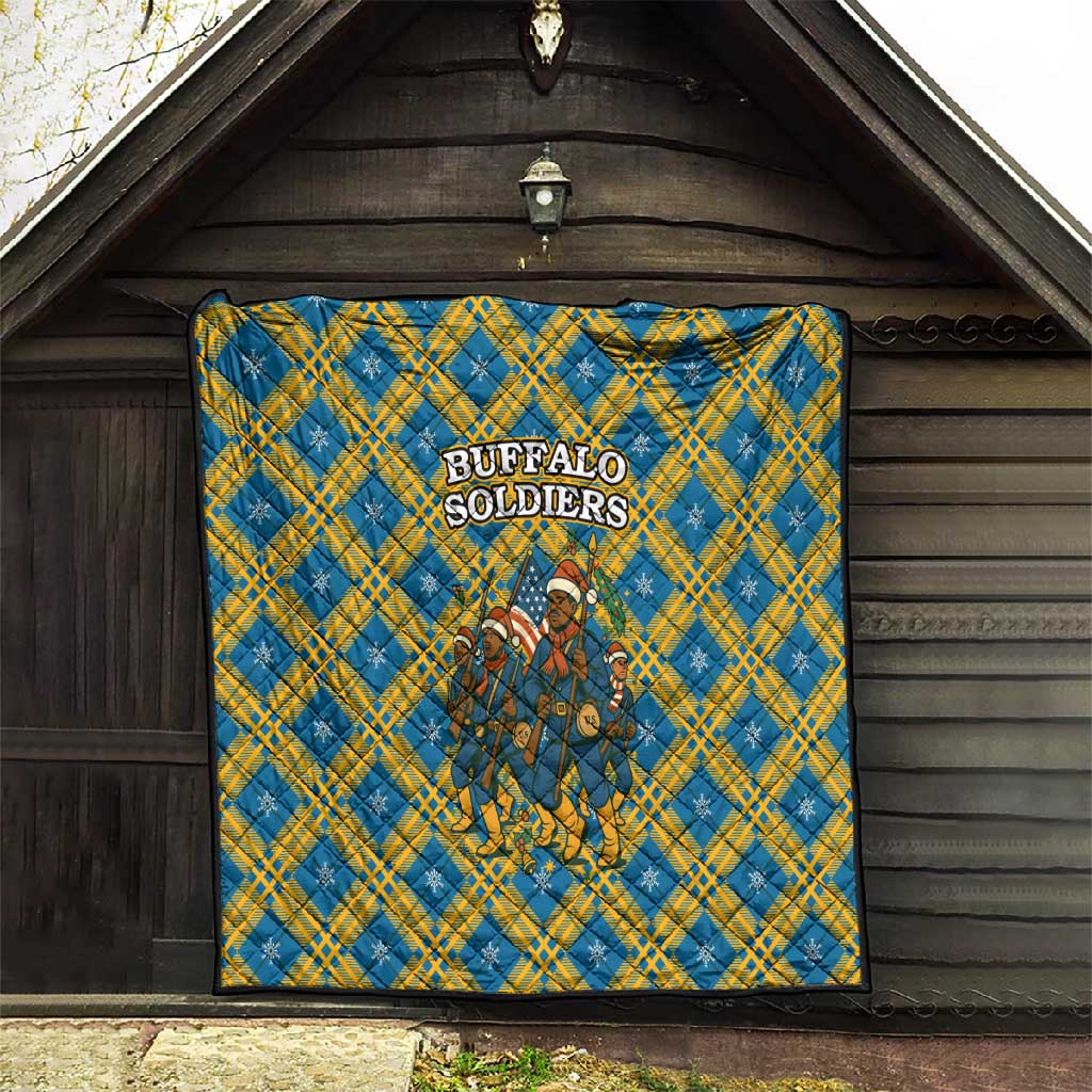 Buffalo Soldiers Christmas Quilt Blue Yellow Plaid Parade Illustration Design - African Pride