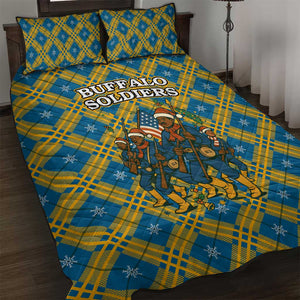 Buffalo Soldiers Christmas Quilt Bed Set Blue Yellow Plaid Parade Illustration Design - African Pride