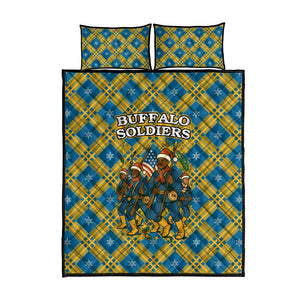 Buffalo Soldiers Christmas Quilt Bed Set Blue Yellow Plaid Parade Illustration Design - African Pride