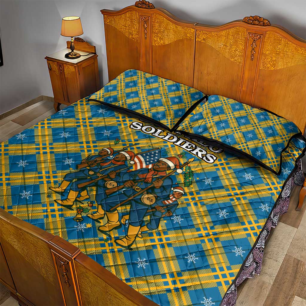 Buffalo Soldiers Christmas Quilt Bed Set Blue Yellow Plaid Parade Illustration Design - African Pride