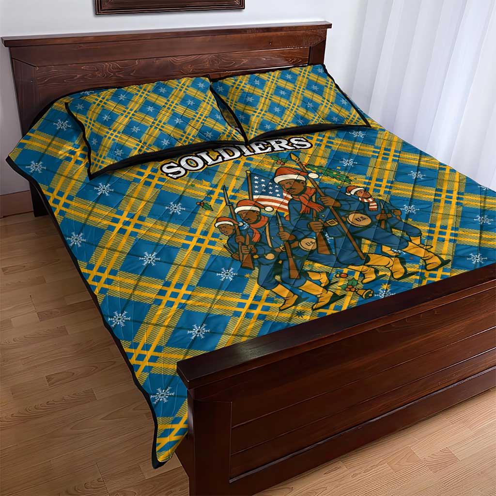 Buffalo Soldiers Christmas Quilt Bed Set Blue Yellow Plaid Parade Illustration Design - African Pride