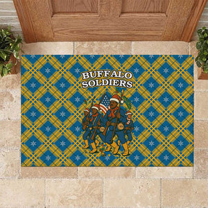 Buffalo Soldiers Christmas Rubber Doormat Blue Yellow Plaid Parade Illustration Design - African Pride
