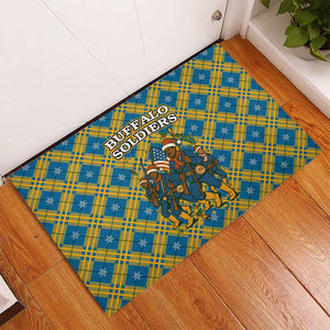 Buffalo Soldiers Christmas Rubber Doormat Blue Yellow Plaid Parade Illustration Design - African Pride