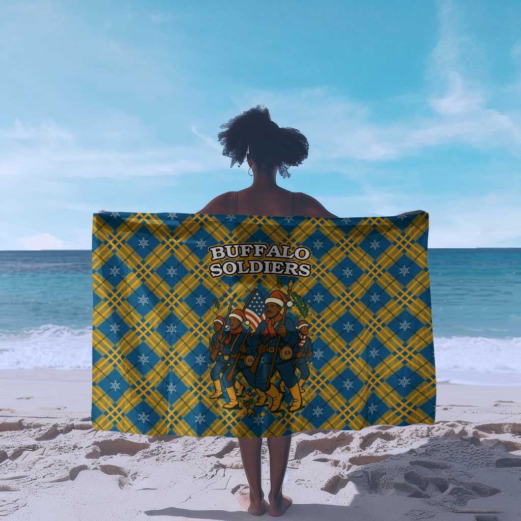 Buffalo Soldiers Christmas Sarong Blue Yellow Plaid Parade Illustration Design - African Pride
