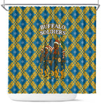 Buffalo Soldiers Christmas Shower Curtain Blue Yellow Plaid Parade Illustration Design - African Pride