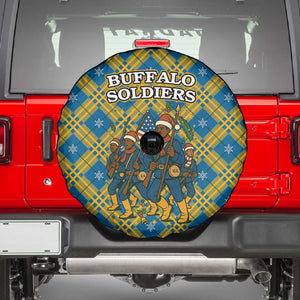 Buffalo Soldiers Christmas Spare Tire Cover Blue Yellow Plaid Parade Illustration Design - African Pride