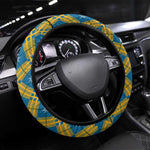 Buffalo Soldiers Christmas Steering Wheel Cover Blue Yellow Plaid Parade Illustration Design - African Pride