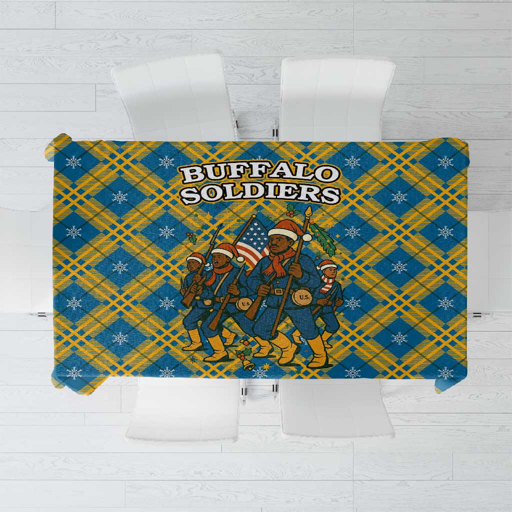 Buffalo Soldiers Christmas Tablecloth Blue Yellow Plaid Parade Illustration Design - African Pride