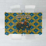 Buffalo Soldiers Christmas Tablecloth Blue Yellow Plaid Parade Illustration Design - African Pride