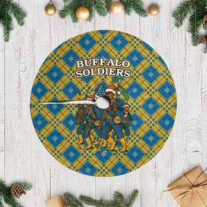 Buffalo Soldiers Christmas Tree Skirt Blue Yellow Plaid Parade Illustration Design - African Pride