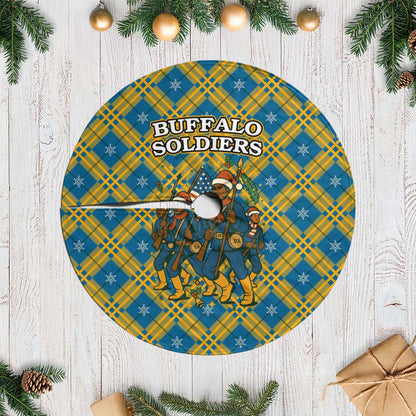 Buffalo Soldiers Christmas Tree Skirt Blue Yellow Plaid Parade Illustration Design - African Pride