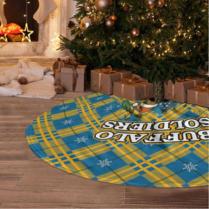 Buffalo Soldiers Christmas Tree Skirt Blue Yellow Plaid Parade Illustration Design - African Pride