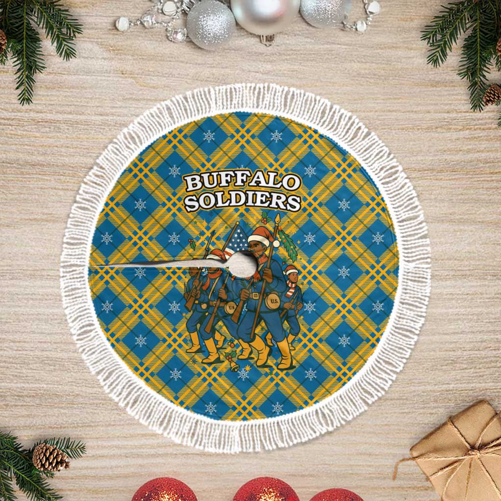 Buffalo Soldiers Christmas Tree Skirt Blue Yellow Plaid Parade Illustration Design - African Pride