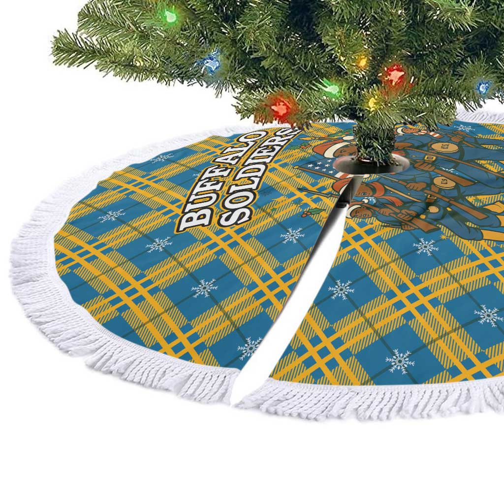 Buffalo Soldiers Christmas Tree Skirt Blue Yellow Plaid Parade Illustration Design - African Pride