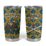 Buffalo Soldiers Christmas Tumbler Cup Blue Yellow Plaid Parade Illustration Design - African Pride