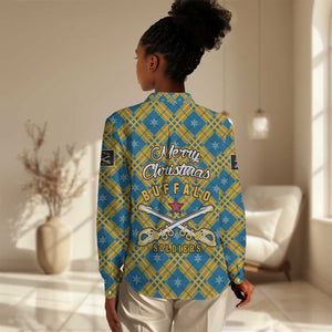 Buffalo Soldiers Christmas Women Casual Shirt Blue Yellow Plaid Parade Illustration Design - African Pride