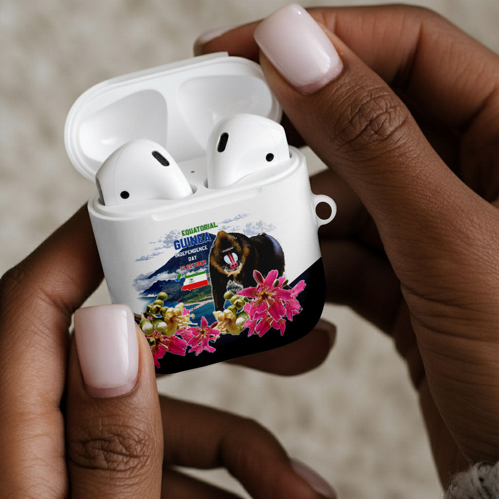 Equatorial Guinea Independence Day Mandrill AirPods Case Patriotic Floral African Pride Map