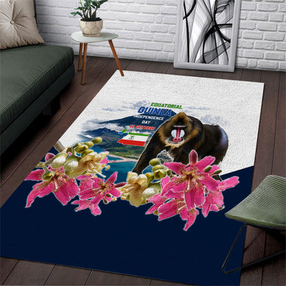 Equatorial Guinea Independence Day Mandrill Area Rug Patriotic Floral African Pride Map