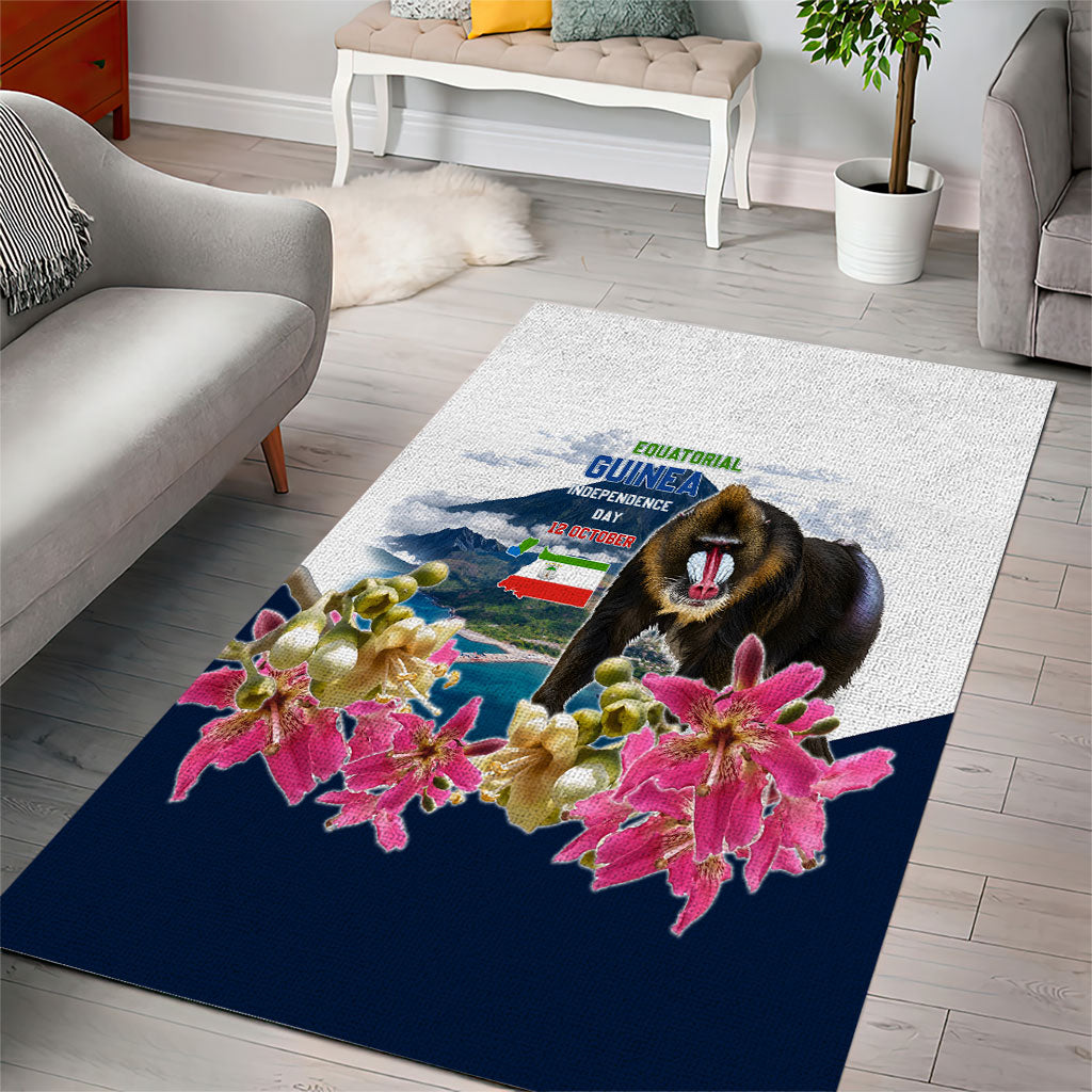 Equatorial Guinea Independence Day Mandrill Area Rug Patriotic Floral African Pride Map
