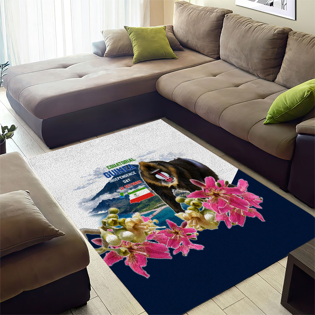 Equatorial Guinea Independence Day Mandrill Area Rug Patriotic Floral African Pride Map