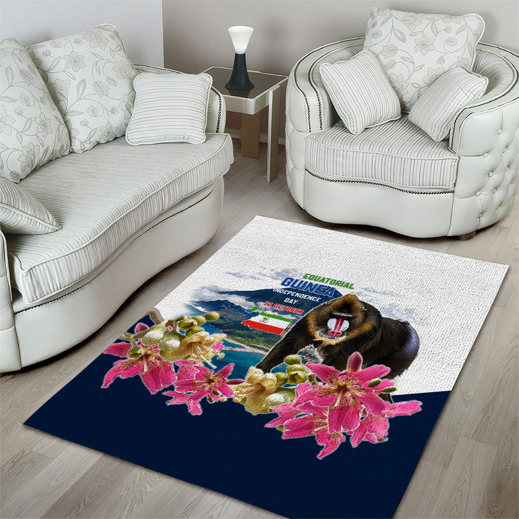 Equatorial Guinea Independence Day Mandrill Area Rug Patriotic Floral African Pride Map