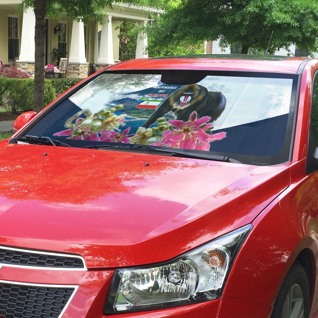Equatorial Guinea Independence Day Mandrill Auto Sun Shade Patriotic Floral African Pride Map