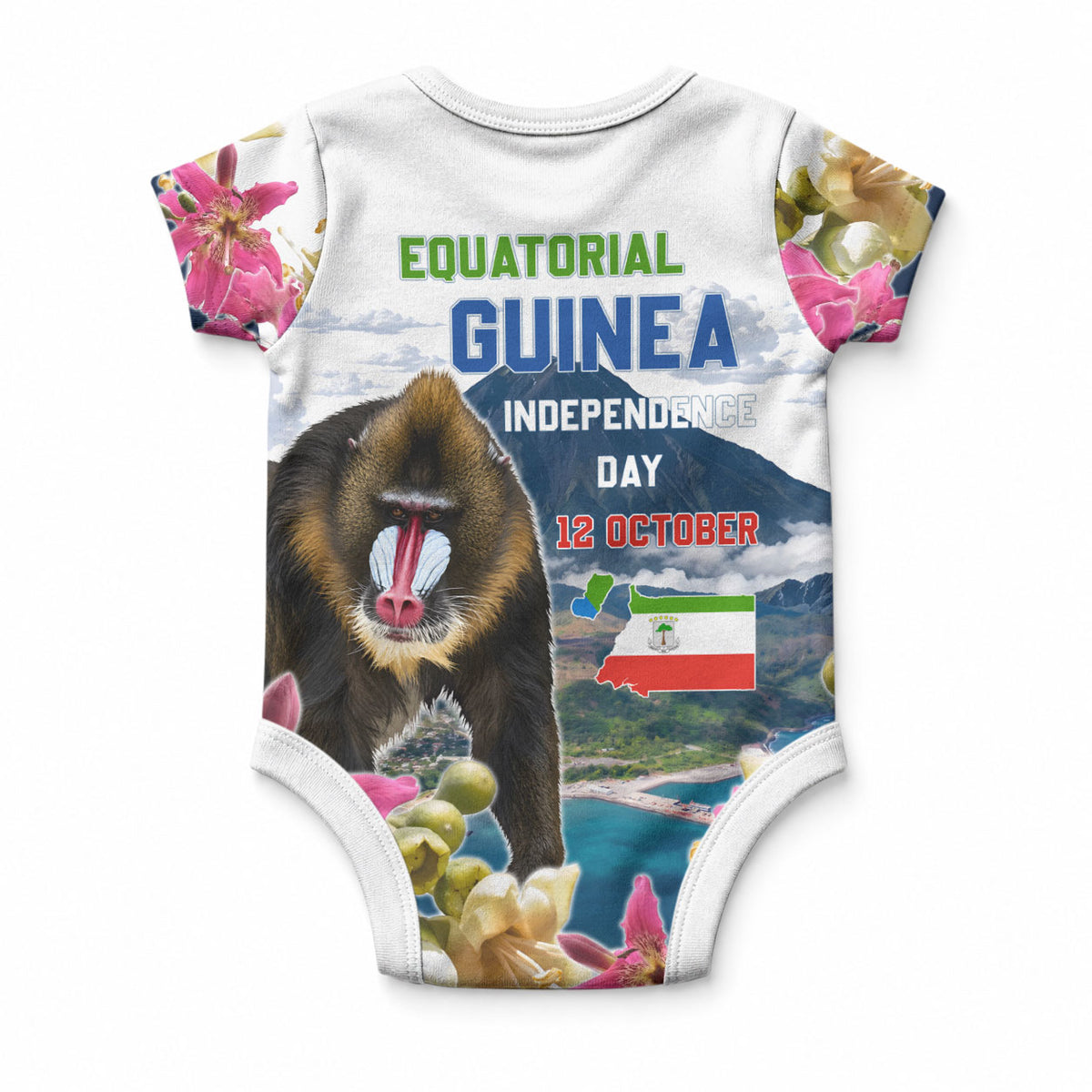 Equatorial Guinea Independence Day Mandrill Baby Onesie Patriotic Floral African Pride Map