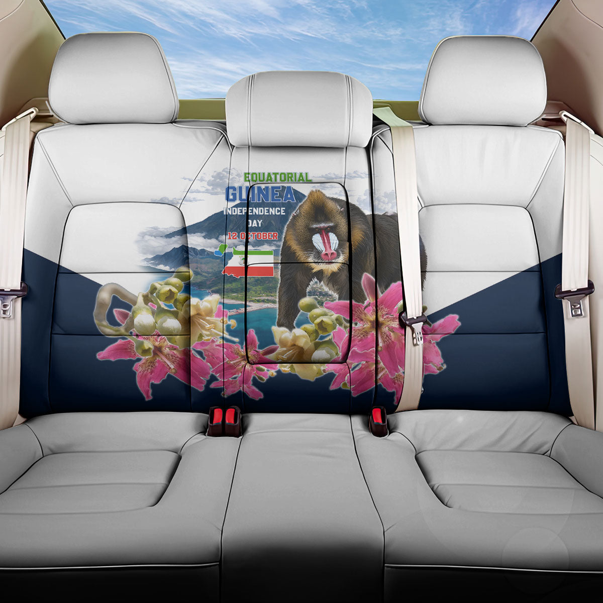 Equatorial Guinea Independence Day Mandrill Back Car Seat Cover Patriotic Floral African Pride Map