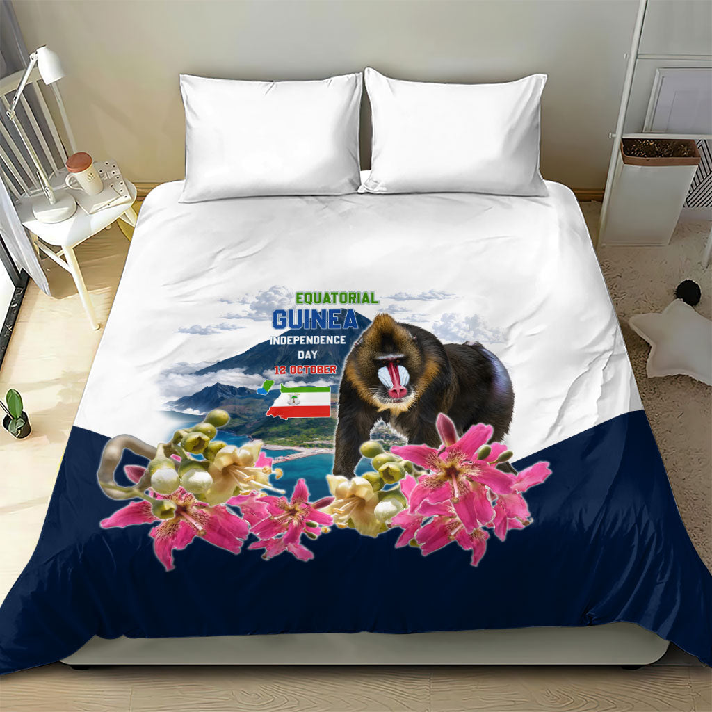 Equatorial Guinea Independence Day Mandrill Bedding Set Patriotic Floral African Pride Map