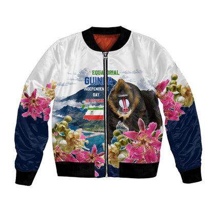 Equatorial Guinea Independence Day Mandrill Bomber Jacket Patriotic Floral African Pride Map