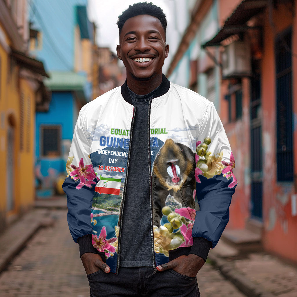 Equatorial Guinea Independence Day Mandrill Bomber Jacket Patriotic Floral African Pride Map