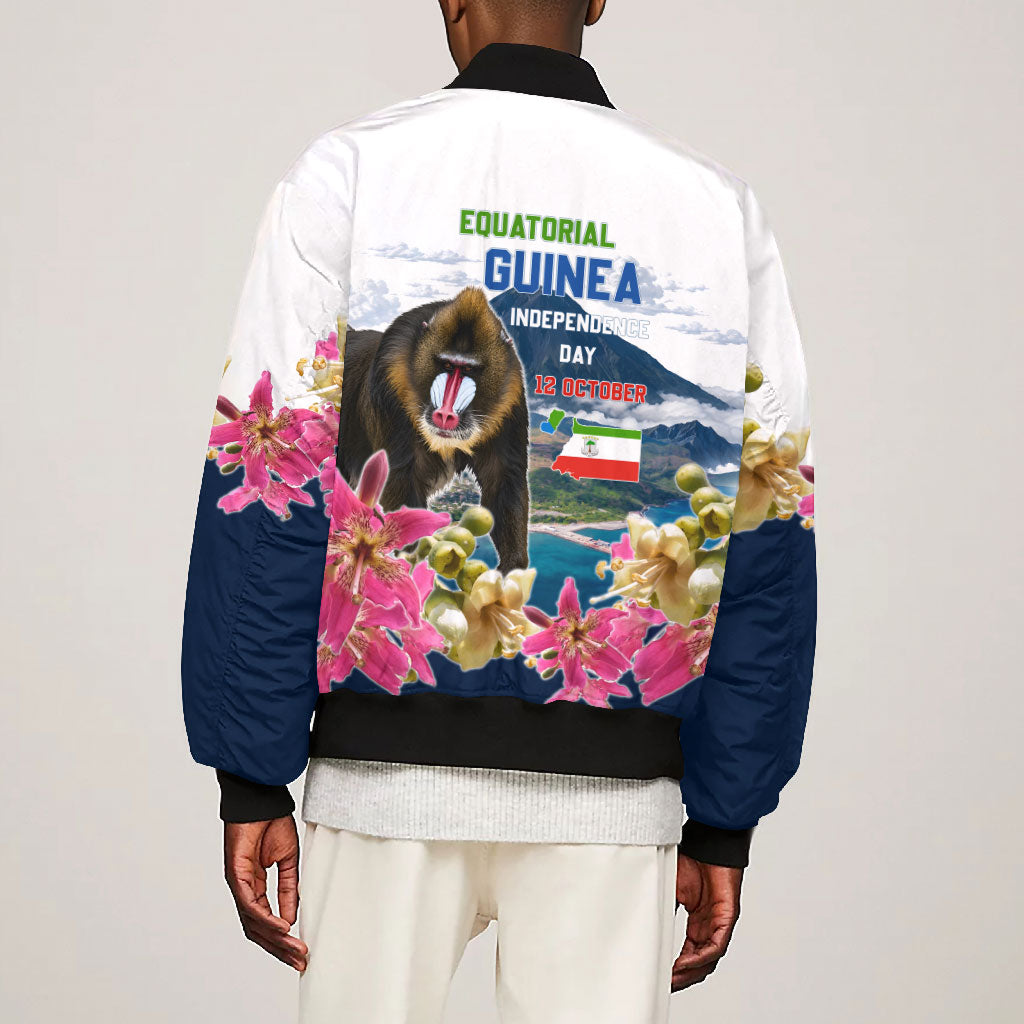 Equatorial Guinea Independence Day Mandrill Bomber Jacket Patriotic Floral African Pride Map
